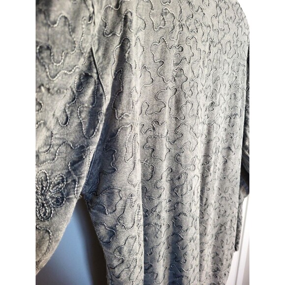 Boho Minimalist Gray Embroidered Button Down Top | Artsy Textured Long Sleeve M - Picture 7 of 16